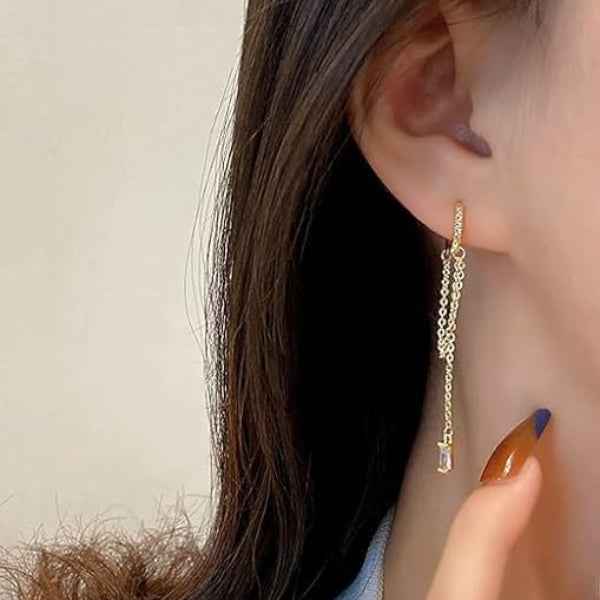14k Gold Plated Tassel Long Drop Earrings | Trendy Chain Design