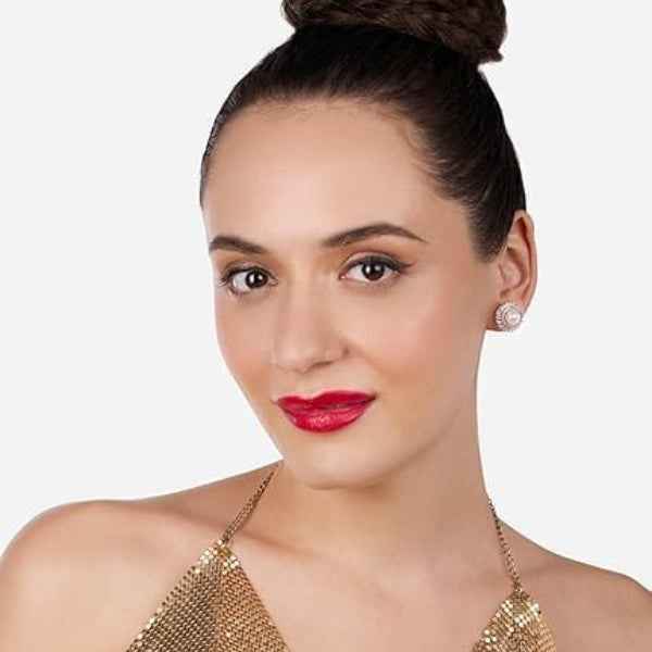 Gold Tone Baguette Pearl Stud Earrings | Dazzling Fashion Jewelry