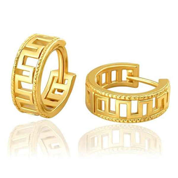 Greek Key Hoops | 14k Gold Huggie Earrings | Geometric Drop Jewelry