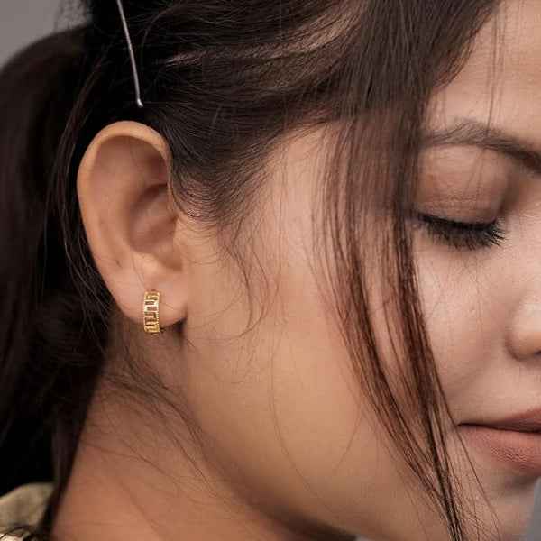 Greek Key Hoops | 14k Gold Huggie Earrings | Geometric Drop Jewelry