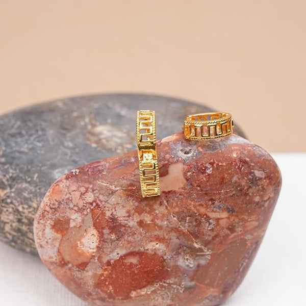 Greek Key Hoops | 14k Gold Huggie Earrings | Geometric Drop Jewelry