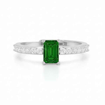 Green Emerald Ring: Silver Solitaire Band Adjustable Promise Ring