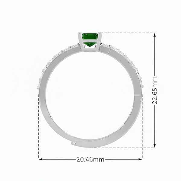 Green Emerald Ring: Silver Solitaire Band Adjustable Promise Ring
