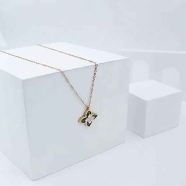 Rose Gold Plated Green Floral Pendant Necklace | Women's Daily Jewelry