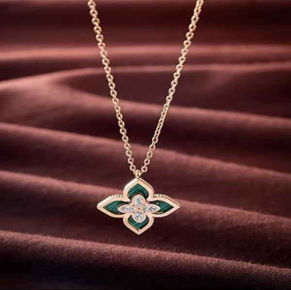 Rose Gold Plated Green Floral Pendant Necklace | Women's Daily Jewelry