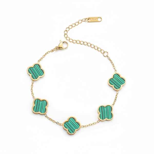 Exquisite Green Malachite Clover Bracelet | Chic 18K Gold Plated Jewelry