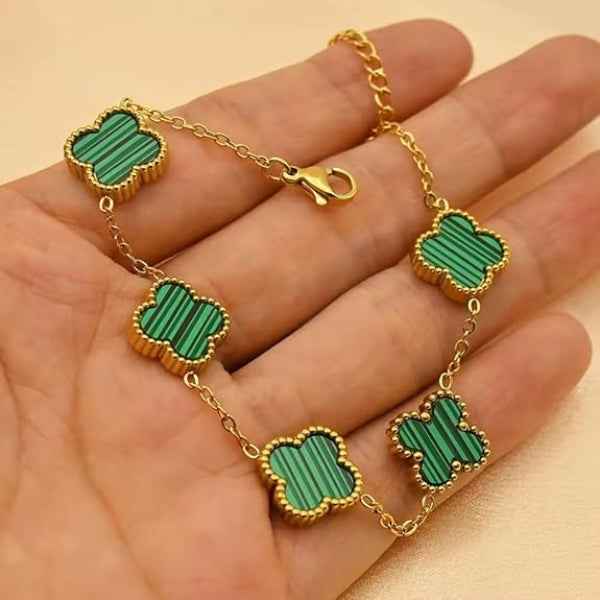 Exquisite Green Malachite Clover Bracelet | Chic 18K Gold Plated Jewelry