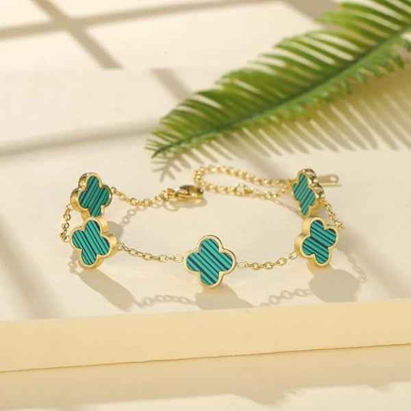Exquisite Green Malachite Clover Bracelet | Chic 18K Gold Plated Jewelry