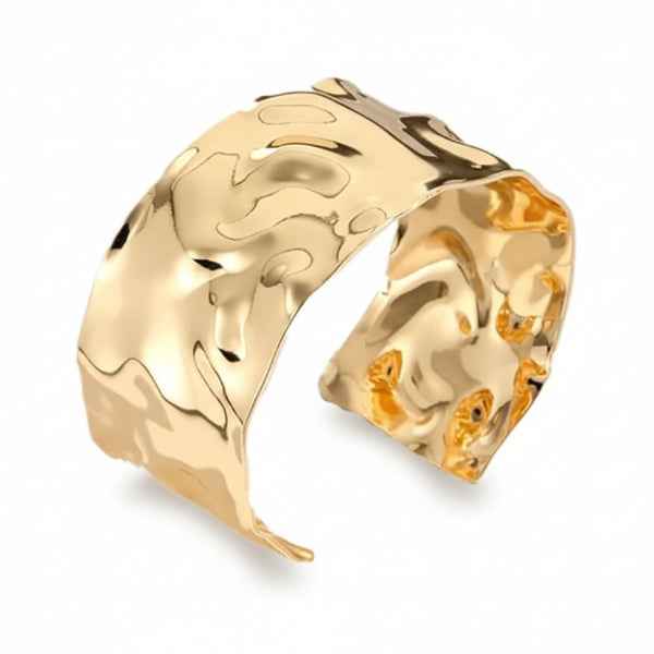 Hammered Gold Cuff: Bold Wide Textured Statement Bangle for Women