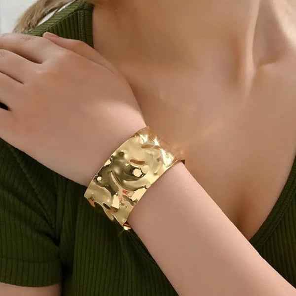 Hammered Gold Cuff: Bold Wide Textured Statement Bangle for Women