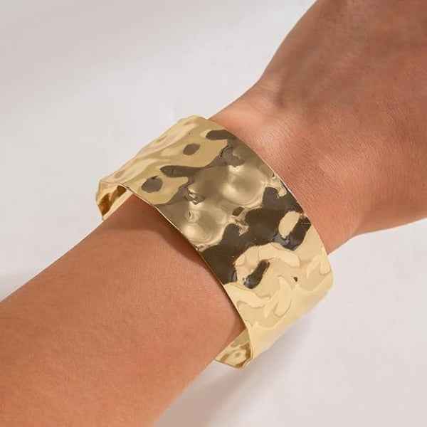 Hammered Gold Cuff: Bold Wide Textured Statement Bangle for Women