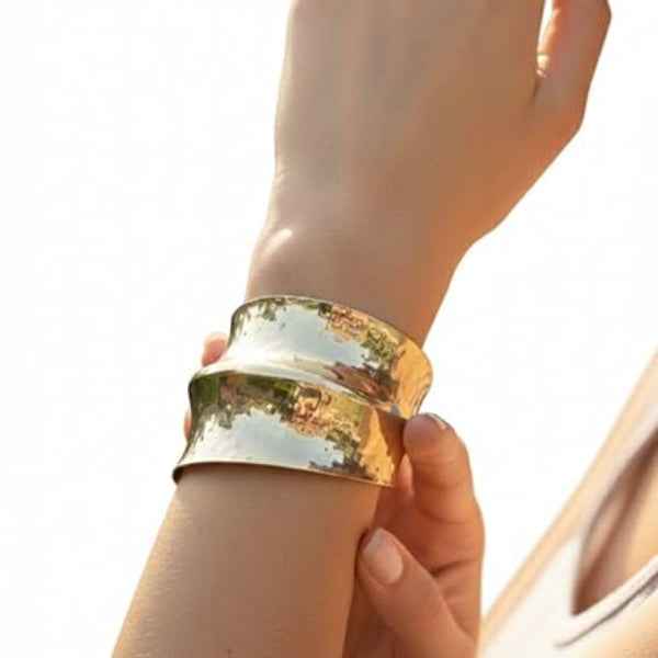 Hammered Gold Cuff: Bold Wide Textured Statement Bangle for Women
