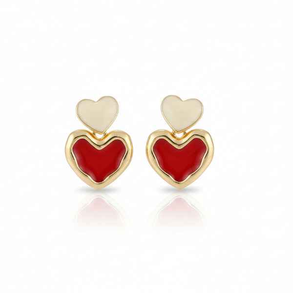 Red Heart Drop Earrings: Dainty Gold Romantic Jewelry for Women