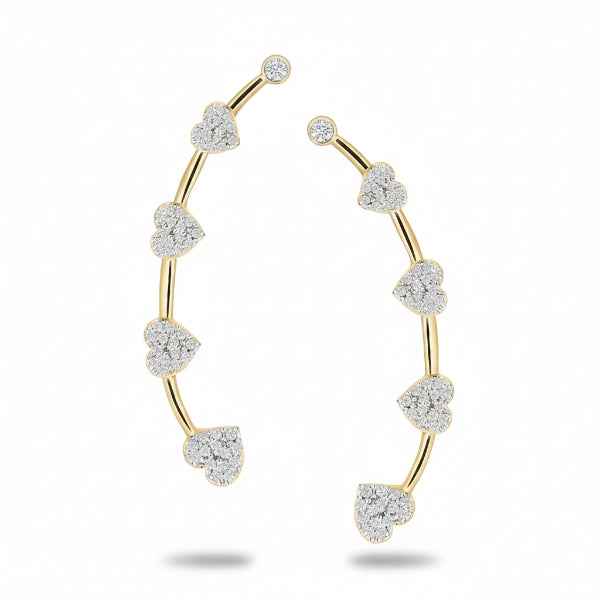 Dainty Heart Ear Climber: Gold CZ Pave Statement Jewelry