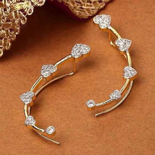 Dainty Heart Ear Climber: Gold CZ Pave Statement Jewelry