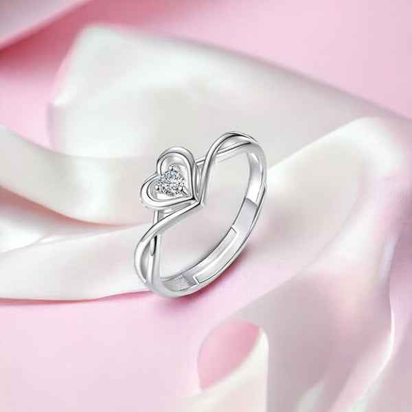 Heart Infinity Silver Ring - Sparkling Adjustable Finger Ring Gift