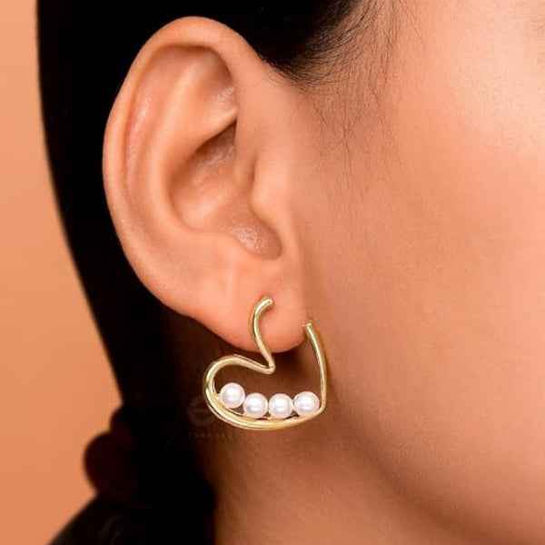 Heart Pearl Stud Earrings - Shimmering Gold Outline Romantic Jewelry