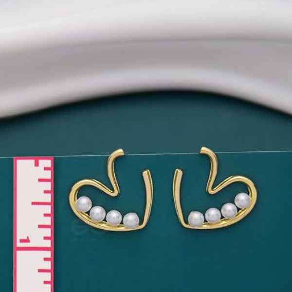 Heart Pearl Stud Earrings - Shimmering Gold Outline Romantic Jewelry