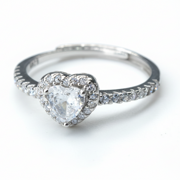 Heart Promise Ring | Sparkling Cubic Zirconia Halo Finger Ring