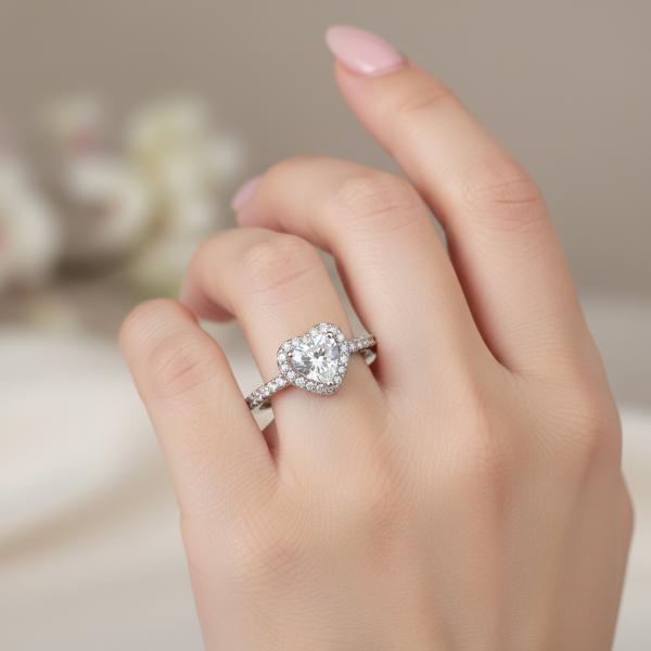 Heart Promise Ring | Sparkling Cubic Zirconia Halo Finger Ring