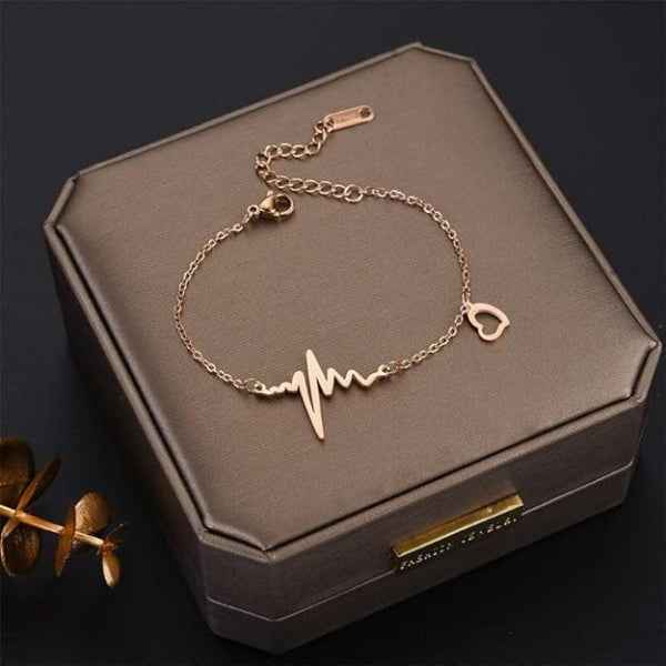 Heartbeat Anklet Gold - Shimmering Pulse Life Rose Gold Foot Jewelry