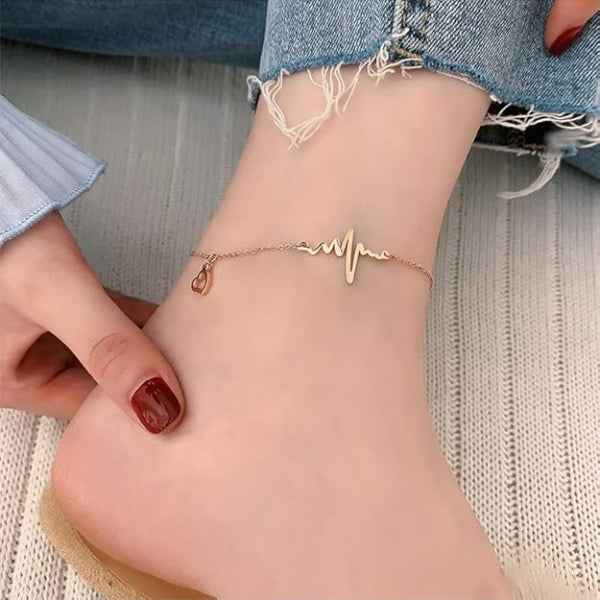 Heartbeat Anklet Gold - Shimmering Pulse Life Rose Gold Foot Jewelry
