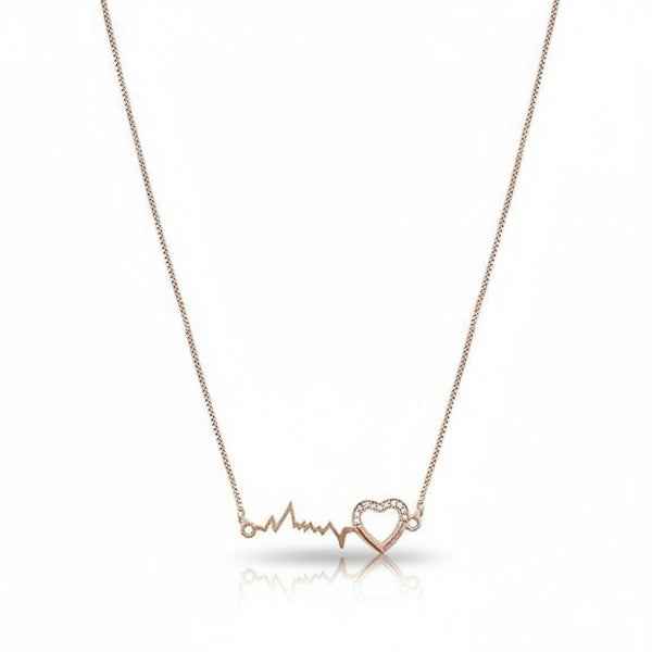 Diamond Heartbeat Rose Gold Necklace | Elegant ECG Pulse Jewelry
