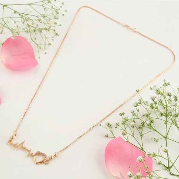 Diamond Heartbeat Rose Gold Necklace | Elegant ECG Pulse Jewelry