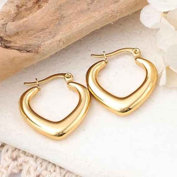 Heart Shape Hoop Earrings | 14k Gold Plated Trendy Daily Wear Jewelry