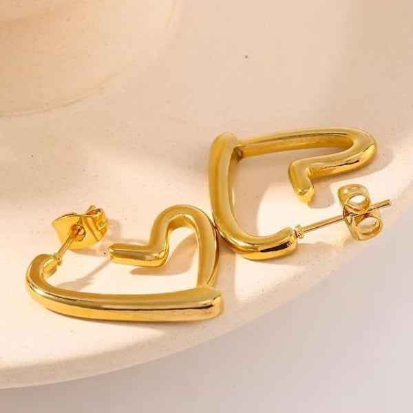 Heart Shape Hoop Earrings | 14k Gold Plated Trendy Jewelry