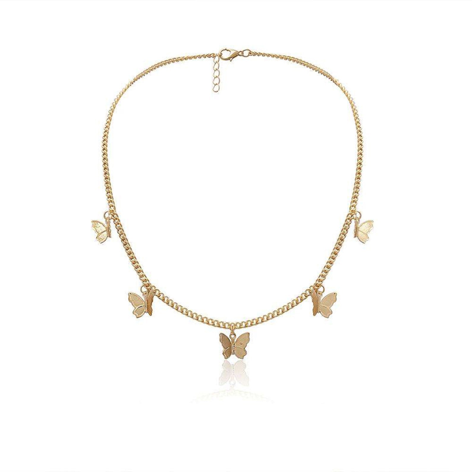 Pack of 2 Gold Plated Butterfly Necklace | Layered Butterfly Pendant Choker with Dainty Butterfly Charm Necklace