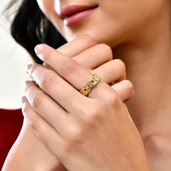 Infinity Knot Of Love Ring - Shimmering Gold Band Adjustable Ring