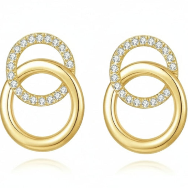 Gold Interlocking Circle Earrings | Pave Crystal Dangle Studs - LA Miraya