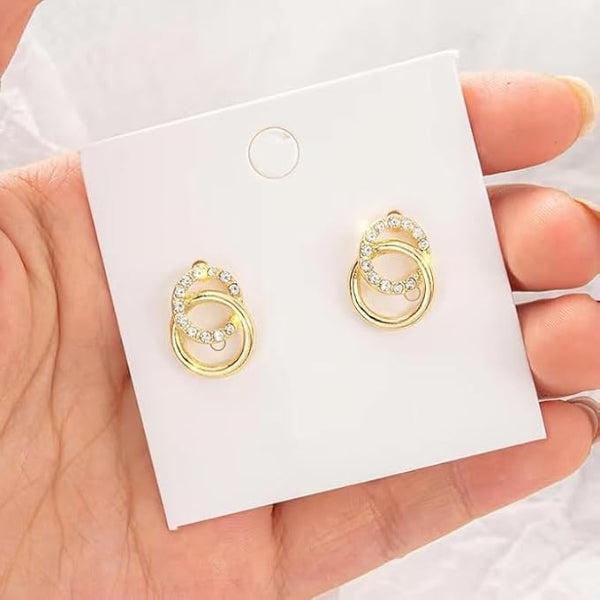 Gold Interlocking Circle Earrings | Pave Crystal Dangle Studs - LA Miraya