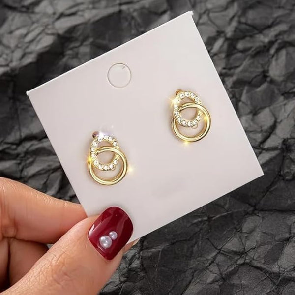 Gold Interlocking Circle Earrings | Pave Crystal Dangle Studs - LA Miraya