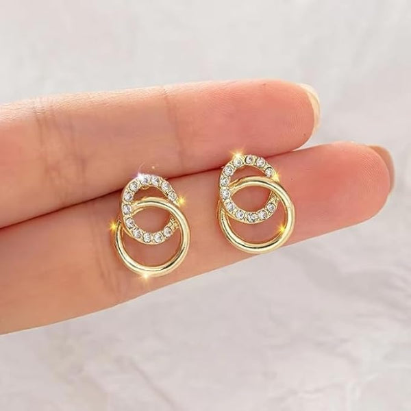 Gold Interlocking Circle Earrings | Pave Crystal Dangle Studs - LA Miraya