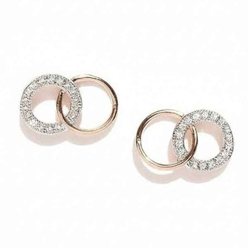 Rose Gold Interlocking Circle Earrings with Pave Zirconia Studs