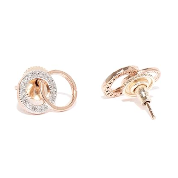 Rose Gold Interlocking Circle Earrings with Pave Zirconia Studs
