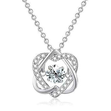 Interlocking Heart Necklace | Silver Dancing Stone Romantic Jewelry