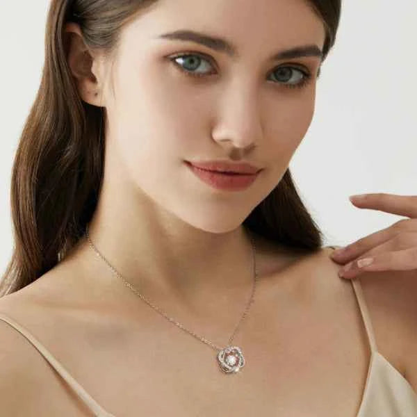 Interlocking Heart Necklace | Silver Dancing Stone Romantic Jewelry