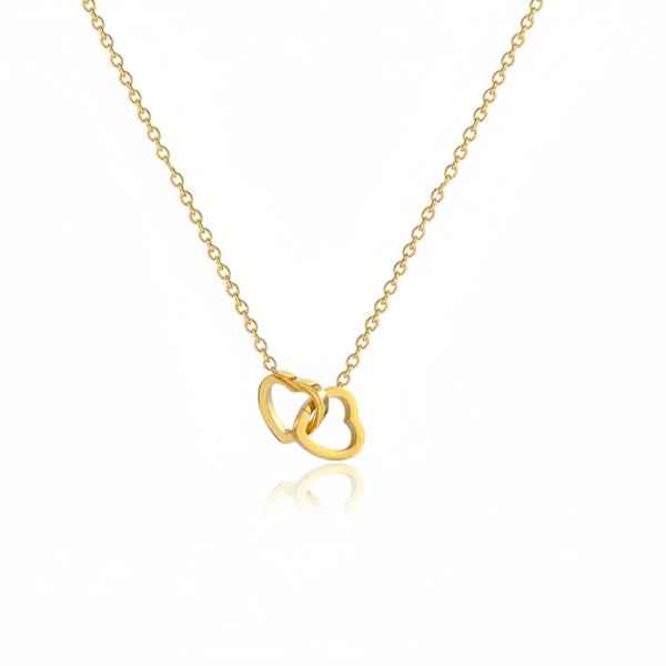 Interlocking Heart Necklace in Gold - Dainty Double Heart Pendant
