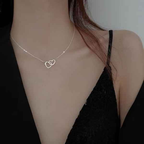 Interlocking Heart Necklace in Gold - Dainty Double Heart Pendant