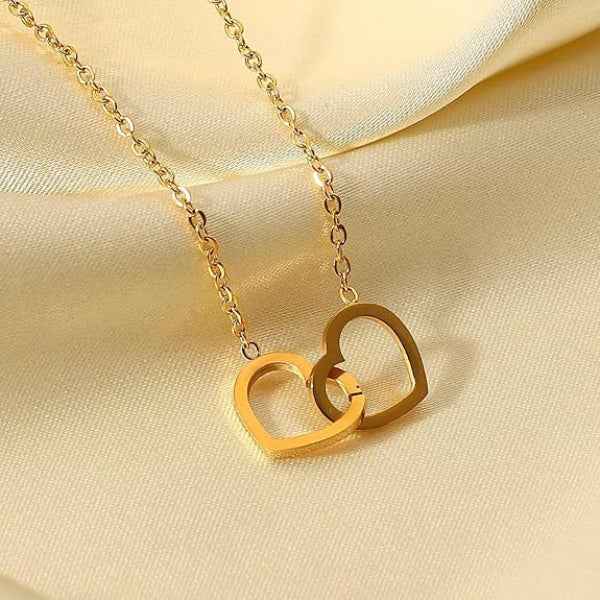 Interlocking Heart Necklace in Gold - Dainty Double Heart Pendant