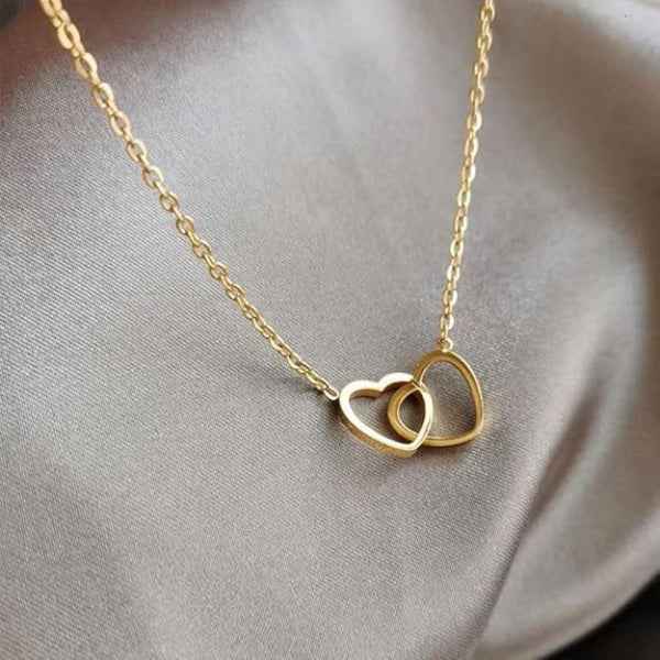 Interlocking Heart Necklace in Gold - Dainty Double Heart Pendant