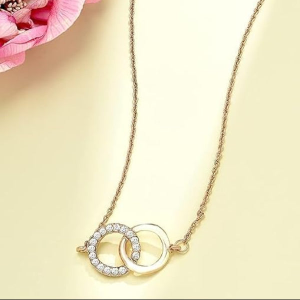 Gold Interlocking Rings Necklace | Dainty Crystal Eternity Pendant - LA Miraya