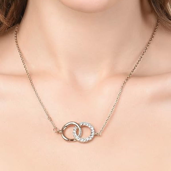 Gold Interlocking Rings Necklace | Dainty Crystal Eternity Pendant - LA Miraya