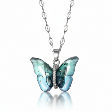 Sparkling Iridescent Butterfly Necklace on Dainty Silver Chain