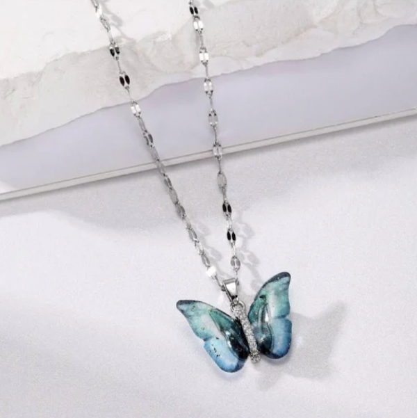 Sparkling Iridescent Butterfly Necklace on Dainty Silver Chain