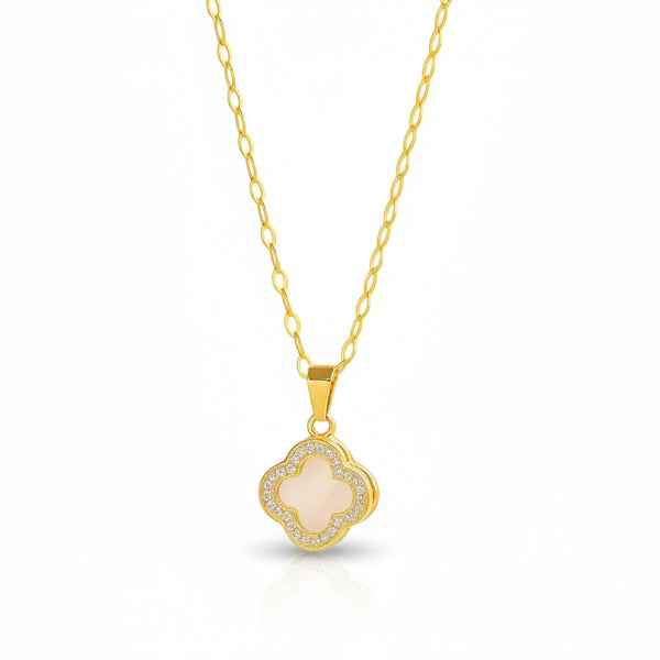 Iridescent Clover Gold Necklace | Gilded Charm Crystal Jewelry