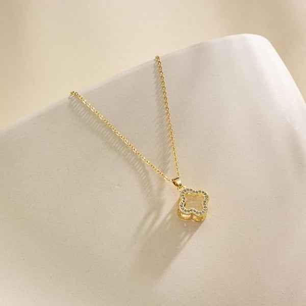 Iridescent Clover Gold Necklace | Gilded Charm Crystal Jewelry